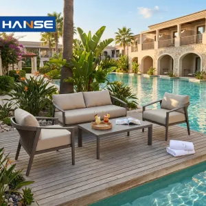 Modern Hotel Resort Villa Wooden Hand-craft Teak Luxury Outdoor Furniture Sofa Set Waterproof 4-Piece Patio Garden Set