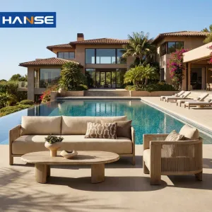 Modern Leisure Villa Waterproof Sun Protection Solid Wood Teak Outdoor Sofa Set for Garden and Patio Use