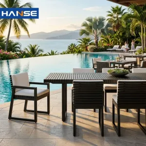 Modern Luxury Hotel Courtyard Outdoor Aluminum Dining Chair and Table Sets with Garden Patio Furniture