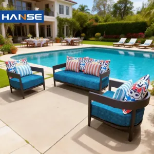 Modern Luxury 4-Piece Outdoor Rattan Sofa Conversation Set Aluminum Frame Patio Furniture with Fire Pit Table
