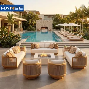 Modern Minimalist Teak Outdoor Sofa Set Solid Hardwood Patio Couch for Cafe Restaurant Villa Outdoor Area Custom Size Waterproof