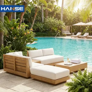 Modern Minimalist Villa Teak Luxury Nordic Outdoor Kitchen Gardeners Wooden Garden Patios Sectional Furniture Outdoor Sofa Set
