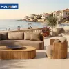 Modern Outdoor Furniture Wooden Waterproof Hotel Teak Luxury Sofa Set Patio Furniture 6 Seater Garden Sectional Sofa