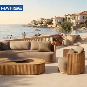 Modern Outdoor Furniture Wooden Waterproof Hotel Teak Luxury Sofa Set Patio Furniture 6 Seater Garden Sectional Sofa