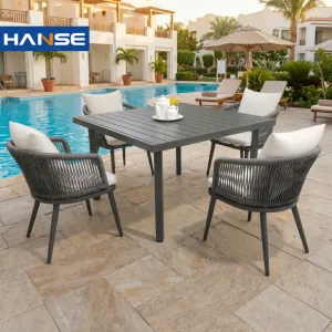 Modern Rattan Dining Table and Chair Set for Hotel and Living Room Outdoor Use