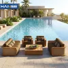 Modern Resort-Style Solid Teak Wood Outdoor Sofa Set Luxury Weather-Resistant Patio Sectional Furniture for Hotel Garden