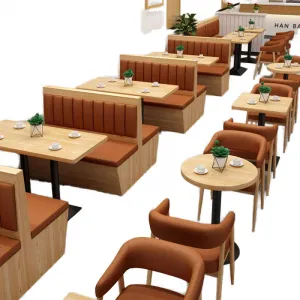 Modern Restaurant Tables and Chairs Booth Sofa Sets Furniture Coffee Cafe Shop Fast Food Bar Wood Booth Seat
