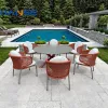 Modern Space Saving Aluminum Eco-friendly Outdoor Garden Dining Tables Set for Hotel Bedroom Living Room Use with 6 Chairs