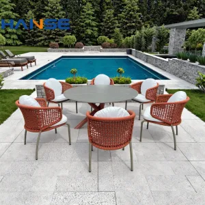 Modern Space Saving Aluminum Eco-friendly Outdoor Garden Dining Tables Set for Hotel Bedroom Living Room Use with 6 Chairs