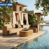 Modern Teak Outdoor Sofa Set Weather Resistant Anti UV Wooden Patio Furniture for Villa Poolside Courtyard Factory Direct Supply