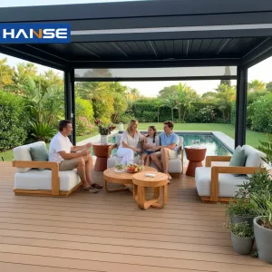 Modern Teak Wood Commercial Grade Weather Resistant Hotel Courtyard Park Outdoor Sofa Set Sectional