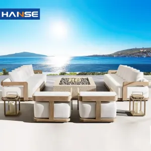Modern Waterproof Teak Wood Furniture with Cushions Outdoor Living Room Balcony Garden Patio Hotel Sectional Outdoor Garden Sofa