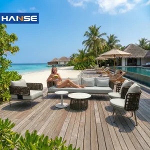 Modern 4-Seater Outdoor Rope Rattan Wicker Back Furniture Sofa Cane for Living Room Hotel Courtyard Warehouse or Entry