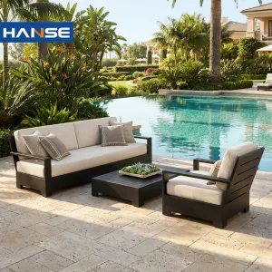 Modular Aluminum Outdoor Sectional Sofa with Cushions Weather Resistant for Tropical Garden Balcony and Terrace