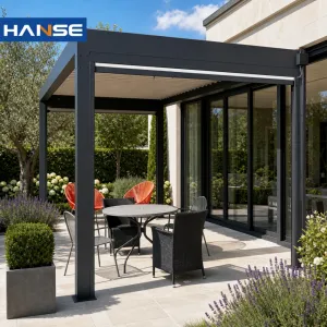 Motorized Aluminum Bioclimatic Pergola Waterproof Adjustable Louver Roof Outdoor Shade Gazebo Villa Project Custom Wholesale