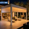 Motorized Electric Waterproof Garden Pavilion Manual Control White Aluminum Wind Resistant with Led Light European Villa