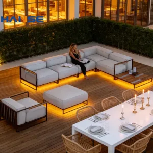 NEW Modern Design Wood Factory Direct Selling Villa Resort Hotel Outdoor Garden Set Wood Furniture Outside Patio Sofa Set