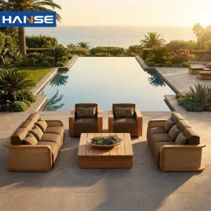 New Arrival Teak Wood Luxury Contemporary Villa Hotel Outdoor Sofa Set Modern Design Durable Eco-Friendly