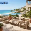 New Design Modern Outdoor Sofa Set Solid Teak Wood Durable Waterproof Cushions for Hotel Farmhouse Use