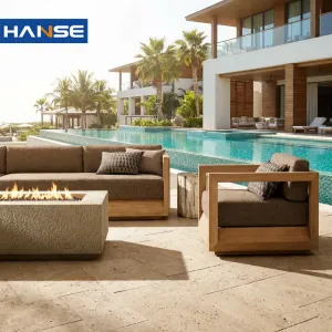 OEM Custom Luxury Wood All Weather Resort Garden Outdoor Sofa Backyard Balcony Lounge Set