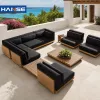 OEM ODM Custom Size Outdoor Teak Sofa Set Eco-Friendly Courtyard Patio Sectional Sofa Quick Dry Cushion Solid Wood Construction