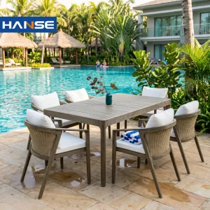 OEM Outdoor Balcony Teak Furniture Dining Table and Chair Set Luxury Dinning Table Set Wooden Tables 6 Chairs