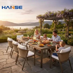 Outdoor Aluminum Teak Wood Coffee Tea Chair Table Furniture Dining Set Garden for Cafe Outdoor