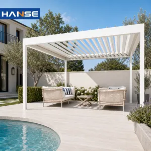 Outdoor Modern Motorized Aluminum Pergola with Powder Coated Frame Waterproof Louvered Roof Garden Gazebo for Patio Backyard
