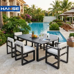 Outdoor Picnic Patio Dining Rattan Table and 6 Stack-able Chairs Garden Bistro Furniture Set With Umbrella