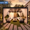 Outdoor Powder Coated Aluminum Pergola Retractable Louvre Roof Wind Resistant Sun Rain Protection for Home Garden Balcony Villa
