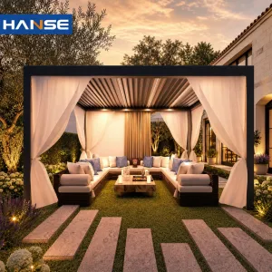 Outdoor Powder Coated Aluminum Pergola Retractable Louvre Roof Wind Resistant Sun Rain Protection for Home Garden Balcony Villa