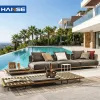 Patio Furniture Sets Aluminum Wooden Sofa Set All Weather L Shaped Corner Sofa Outdoor Wicker Balcony Furniture Couch Sofa Set