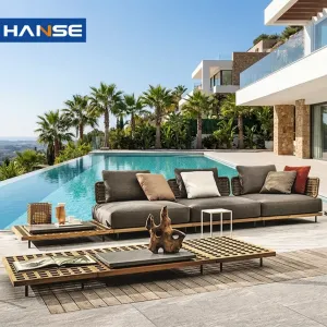 Patio Furniture Sets Aluminum Wooden Sofa Set All Weather L Shaped Corner Sofa Outdoor Wicker Balcony Furniture Couch Sofa Set