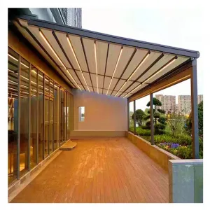 Pleated Electric Roof Retractable Bioclimatic Pergola Gazebo Awning Sunshade Aluminium Movable Roof System