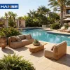 Premium Tropical Patio Garden Furniture Set Reclining Solid Wood Sofa with All-Weather Cushions for Caribbean Island Villa