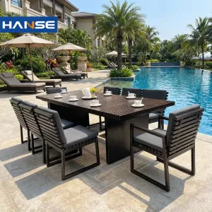 Resort Villa Aluminum Dining Table and 8 Chairs Quality Patio Furniture Sets Outdoor Balcony Restaurant Furniture Sets