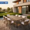 Resort Villa Hotel Luxury Outdoor Teak Wood Garden Dining Set Weather-Resistant Solid Wooden Patio Furniture Table and Chairs