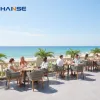 Retro Style Resort Restaurant Outdoor Dining Table and Chair Plastic Rattan Woven Antique Wicker Outdoor Furniture
