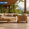Solid Teak Wood Frame Outdoor Sofa Set 6 Seater L Shape Sectional Quick Dry Foam Cushion Caribbean Patio Garden Furniture