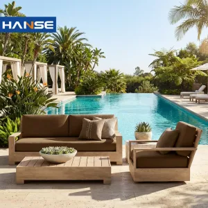 Solid Teak Wood Outdoor Sofa Set All Weather Rust Free Frame Leisure Couch for Hotel Resort Commercial Engineering Project