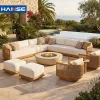 Teak Outdoor Sofa Solid Natural Teak Wood Waterproof Patio Lounge Set for Villa Backyard Garden Custom OEM Wholesale