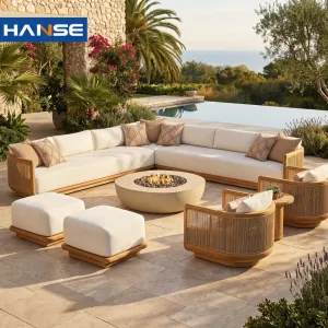 Teak Outdoor Sofa Solid Natural Teak Wood Waterproof Patio Lounge Set for Villa Backyard Garden Custom OEM Wholesale