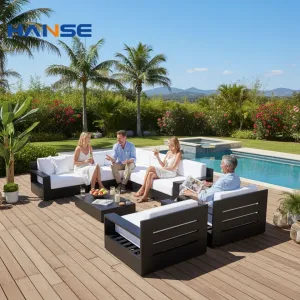 Top Sell Hotel Resort Villa Apartment Leisure Outdoor Furniture Patio Garden Furniture Brushed Aluminum Frame Modern Sofa Set