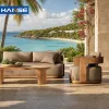 Tropical Resort Villa Poolside Solid Teak Outdoor Sofa Set Weather Resistant 4 Seater Patio Sectional Sofa