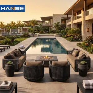 Tropical Style Aluminum Patio Sofa Set Cushions for Poolside Garden Warehouse High End Hotel Resort Outdoor Furniture