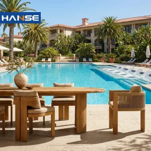 Villa Garden Furniture Table Rope Dining Chair Wooden Patio Dining Set Hotel Outside Dining Set Restaurant Outdoor Furniture