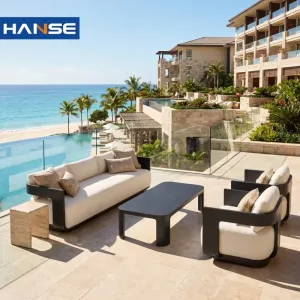 Villa Resort Dining Tables Aluminum Outside Patio Furniture Hotel Garden Outdoor Chairs Set Aluminum Lounge Sofa Chair Set