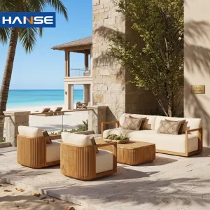 Villas Hotels Premium Outdoor Collection Luxury Garden Sofa Teak Set for Modern Elegant Wood Patio Garden Furniture Sofa Set