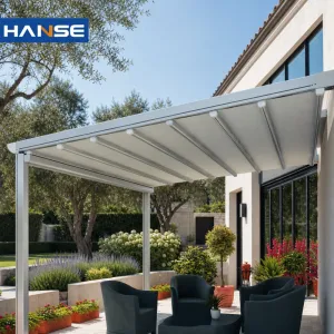 Wall Mounted Modern Aluminum Pergola Motorized Easy-to-Assemble Powder Coated All-Weather Retractable Roof Pavilion Commercial