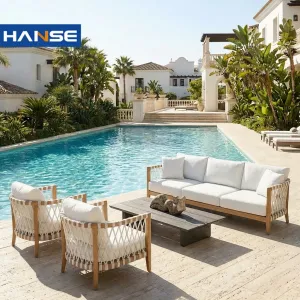 Waterproof Luxury Villa Hotel Teak Wood Outdoor 4-Piece Modern Sofa Set for Patio Garden